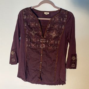 Tiny Womens Vintage Inspired Top, 3/4 Sleeve, Size Large, Eggplant